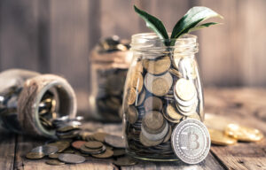 coin bitcoin jar with coins